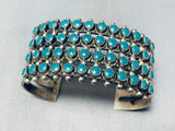 Rare 4 Row Early Vintage Native American Zuni Turquoise Snake Eyes Sterling Silver Bracelet-Nativo Arts