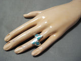 Rare Adjustable Inlay Vintage Native American Navajo Turquoise Sterling Silver Ring-Nativo Arts