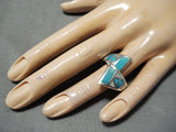 Rare Adjustable Inlay Vintage Native American Navajo Turquoise Sterling Silver Ring-Nativo Arts