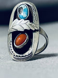 Rare Bisbee Turquoise Vintage Native American Navajo Coral Sterling Silver Ring-Nativo Arts