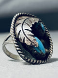 Rare Bisbee Turquoise Vintage Native American Navajo Leaf Sterling Silver Ring-Nativo Arts