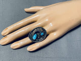 Rare Bisbee Turquoise Vintage Native American Navajo Leaf Sterling Silver Ring-Nativo Arts