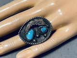 Rare Bisbee Turquoise Vintage Native American Navajo Leaf Sterling Silver Ring-Nativo Arts