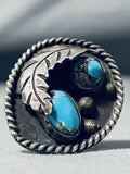 Rare Bisbee Turquoise Vintage Native American Navajo Leaf Sterling Silver Ring-Nativo Arts