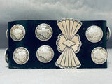 Rare Coin Vintage Native American Navajo Sterling Silver Leather Bowguard-Nativo Arts