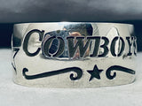 Rare Cowyboys Vintage Native American Navajo Signed Sterling Silver Bracelet-Nativo Arts