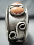 Rare Domed Coral Vintage Native American Navajo Sterling Silver Bracelet Old-Nativo Arts