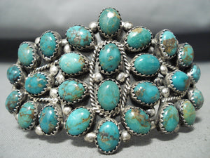 Rare Domed Green Turquoise Vintage Native American Navajo Signed Sterling Silver Bracelet-Nativo Arts