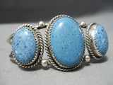 Rare Domed Lapis Vintage Native American Navajo Sterling Silver Bracelet Cuff-Nativo Arts
