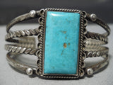 Rare Double Coil Vintage Native American Navajo Pilot Mntn Turquoise Sterling Silver Bracelet-Nativo Arts