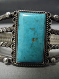 Rare Double Coil Vintage Native American Navajo Pilot Mntn Turquoise Sterling Silver Bracelet-Nativo Arts