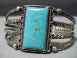 Rare Double Coil Vintage Native American Navajo Pilot Mntn Turquoise Sterling Silver Bracelet-Nativo Arts