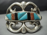 Rare Double Technique Vintage Native American Jewelry Navajo Turquoise Inlay Sterling Silver Bracelet-Nativo Arts