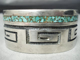 Rare Double Technique Vintage Native American Navajo Green Turquoise Sterling Silver Bracelet-Nativo Arts