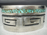 Rare Double Technique Vintage Native American Navajo Green Turquoise Sterling Silver Bracelet-Nativo Arts