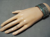 Rare Double Technique Vintage Native American Navajo Green Turquoise Sterling Silver Bracelet-Nativo Arts