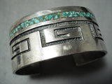 Rare Double Technique Vintage Native American Navajo Green Turquoise Sterling Silver Bracelet-Nativo Arts