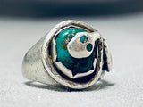 Rare Earlier Vintage Native American Zuni Turquoise Snake Sterling Silver Ring Old-Nativo Arts