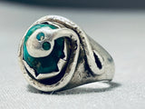 Rare Earlier Vintage Native American Zuni Turquoise Snake Sterling Silver Ring Old-Nativo Arts