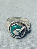 Rare Earlier Vintage Native American Zuni Turquoise Snake Sterling Silver Ring Old-Nativo Arts