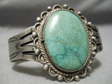 Rare Early 1900's Vintage Native American Navajo Carico Lake Turquoise Sterling Silver Bracelet-Nativo Arts