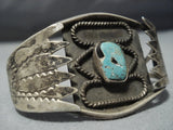 Rare Flanks! Vintage Native American Jewelry Navajo Green Turquoise Sterling Silver Cuff Bracelet-Nativo Arts