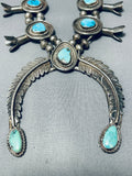 Rare Gilber Turquoise Vintage Native American Navajo Sterling Silver Squash Blossom Necklace-Nativo Arts