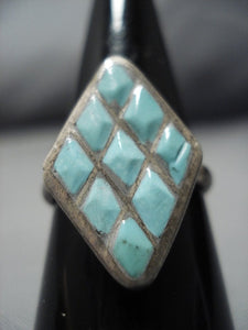 Rare Inlay Technique Vintage Zuni Sterling Silver Native American Jewelry Ring Old-Nativo Arts