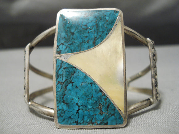 Rare Lee Family Vintage Native American Navajo Spiderweb Turquoise Sterling Silver Bracelet Old-Nativo Arts