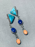 Rare Lone Mountain Turquoise Vintage Native American Navajo Sterling Silver Earrings-Nativo Arts