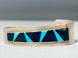 Rare Matching Set Vintage Native American Navajo Turquoise Inlay Sterling Silver Bracelet-Nativo Arts