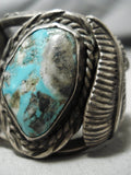 Rare Older Vintage Native American Navajo Gilbert Turquoise Sterling Silver Leaf Bracelet-Nativo Arts