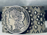 Rare San Felipe Signed Silver Dollar Sterling Silver Large Bracelet-Nativo Arts