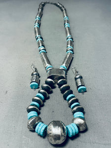 Rare Signed Longer Native American Navajo Turquoise Tubule Sterling Silver Necklace-Nativo Arts