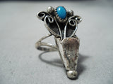 Rare Squash Blossom Vintage Native American Navajo Turquoise Sterling Silver Ring Old-Nativo Arts