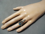 Rare Squash Blossom Vintage Native American Navajo Turquoise Sterling Silver Ring Old-Nativo Arts