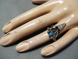 Rare Squash Blossom Vintage Native American Navajo Turquoise Sterling Silver Ring Old-Nativo Arts