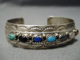 Rare Stone Sapmling Vintage Native American Navajo Turquoise Sterling Silver Bracelet Old-Nativo Arts