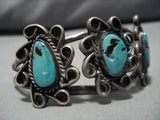 Rare Turquoise!! Vintage Native American Navajo Basalt Turquoise Sterling Silver Bracelet Old-Nativo Arts