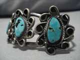 Rare Turquoise!! Vintage Native American Navajo Basalt Turquoise Sterling Silver Bracelet Old-Nativo Arts