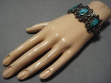 Rare Turquoise!! Vintage Native American Navajo Basalt Turquoise Sterling Silver Bracelet Old-Nativo Arts