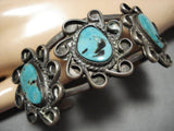 Rare Turquoise!! Vintage Native American Navajo Basalt Turquoise Sterling Silver Bracelet Old-Nativo Arts