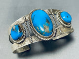 Rare Turquoise Vintage Native American Navajo Blue Gem Sterling Silver Bracelet-Nativo Arts
