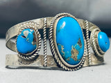 Rare Turquoise Vintage Native American Navajo Blue Gem Sterling Silver Bracelet-Nativo Arts