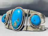 Rare Turquoise Vintage Native American Navajo Blue Gem Sterling Silver Bracelet-Nativo Arts