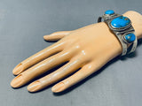 Rare Turquoise Vintage Native American Navajo Blue Gem Sterling Silver Bracelet-Nativo Arts