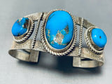 Rare Turquoise Vintage Native American Navajo Blue Gem Sterling Silver Bracelet-Nativo Arts
