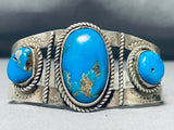 Rare Turquoise Vintage Native American Navajo Blue Gem Sterling Silver Bracelet-Nativo Arts