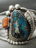 Rare Turquoise Vintage Native American Navajo Sterling Silver Leaf Bracelet-Nativo Arts