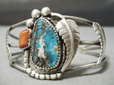 Rare Turquoise Vintage Native American Navajo Sterling Silver Leaf Bracelet-Nativo Arts